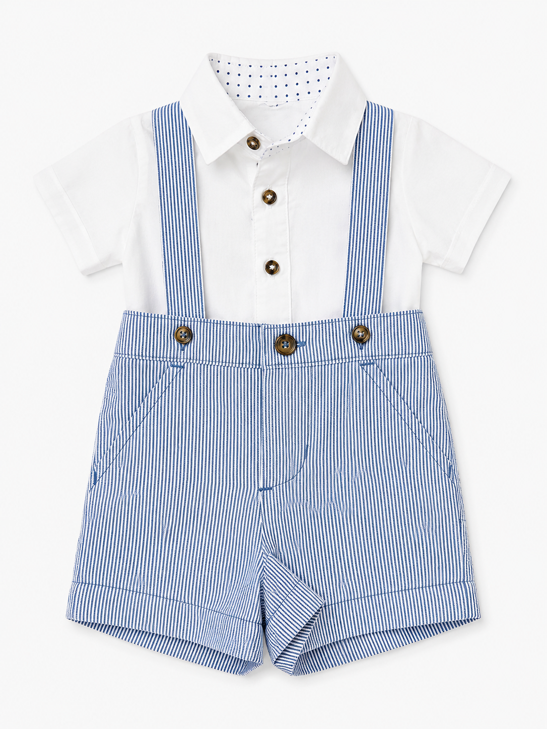 Little Gentleman Seersucker Suspender Short Set