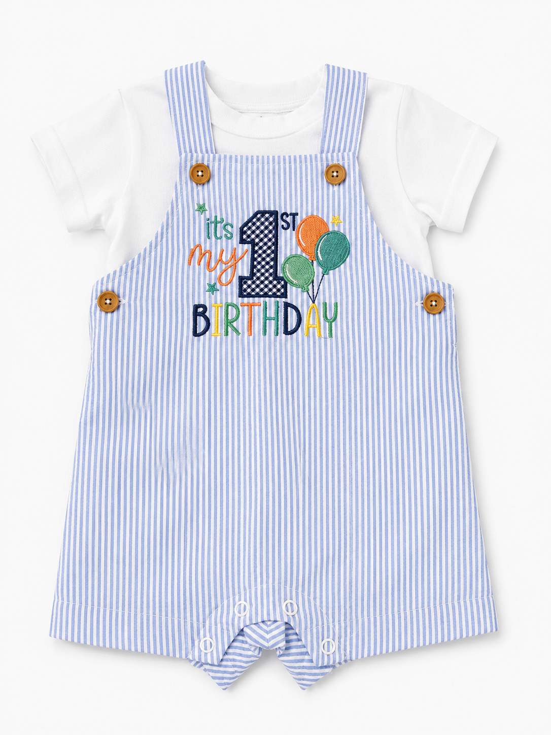 My First Birthday Seersucker Romper Set