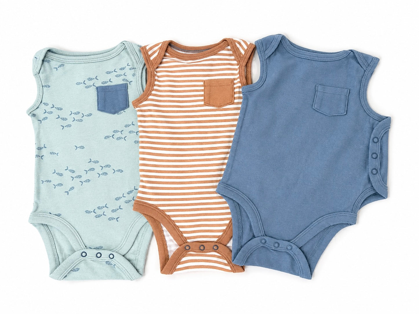 Coastal Comfort Sleeveless Bodysuit Set (3-Pack)