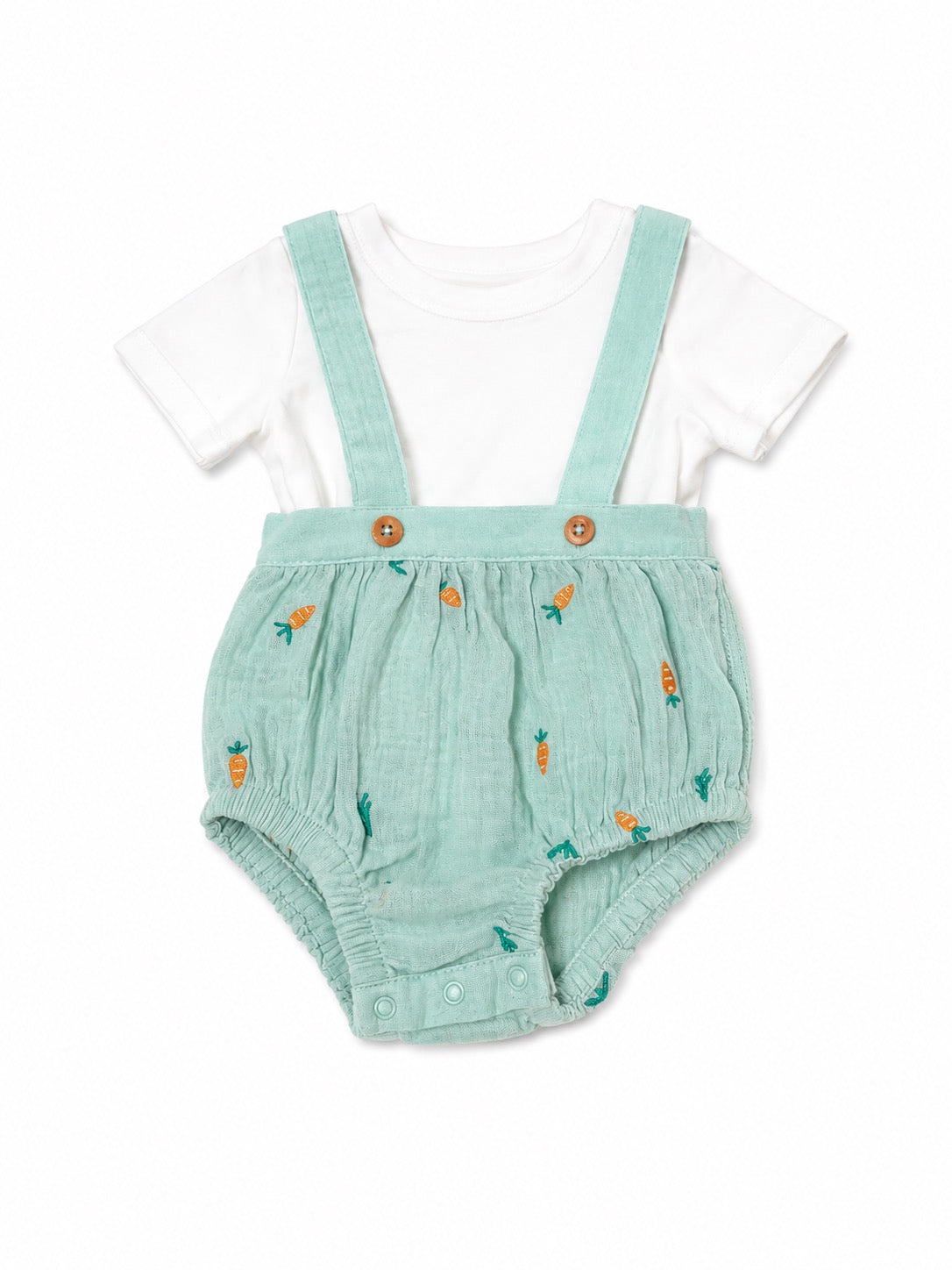 Mint Carrot Muslin Suspender Bubble Romper Set