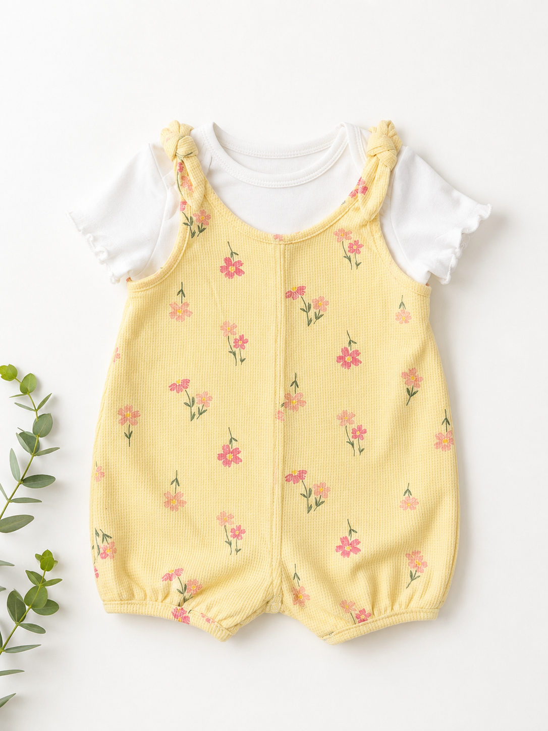 Sunny Bloom Waffle Romper Set