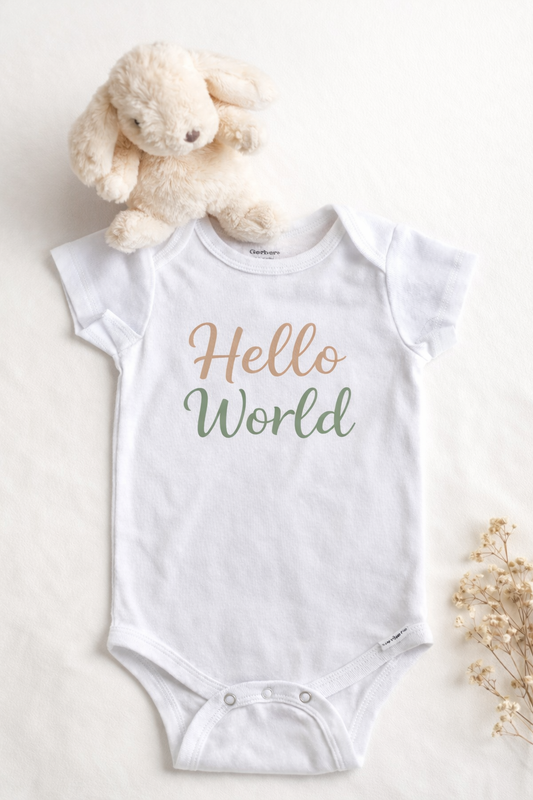 Hello World Baby Onesie | Neutral Newborn Outfit | Coming Home Outfit