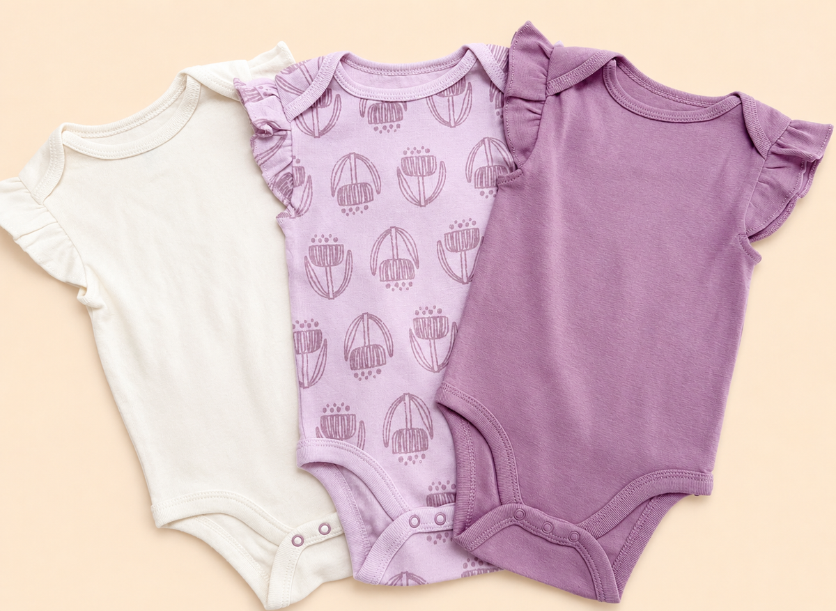 Lavender Garden 3-Piece Flutter Sleeve Bodysuit Set