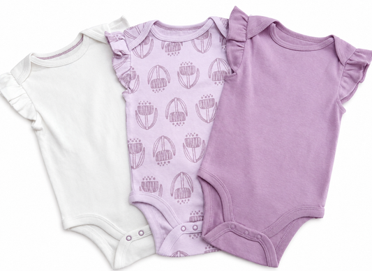 Lavender Garden 3-Piece Flutter Sleeve Bodysuit Set