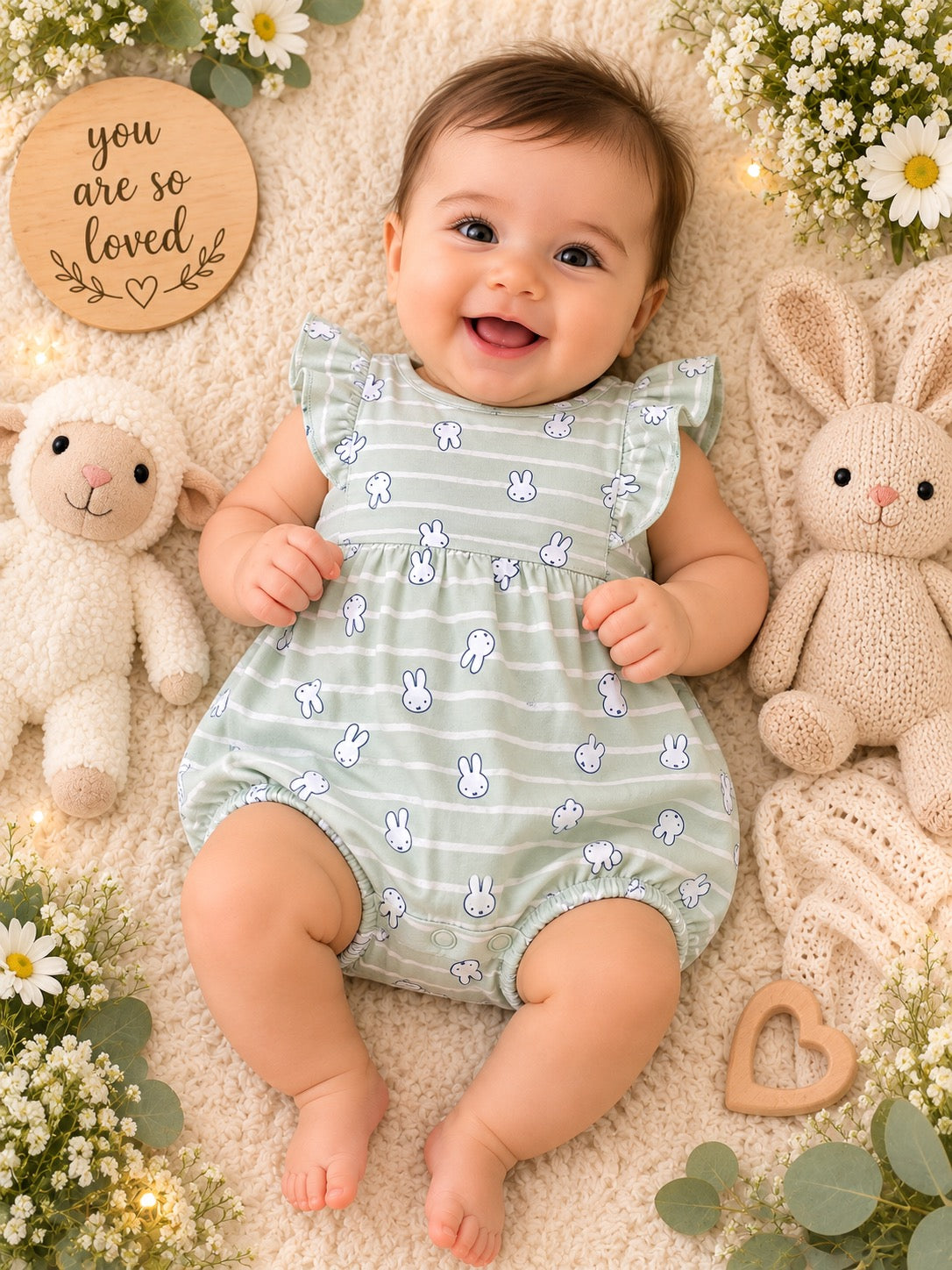 Sage Bunny Flutter Sleeve Bubble Romper