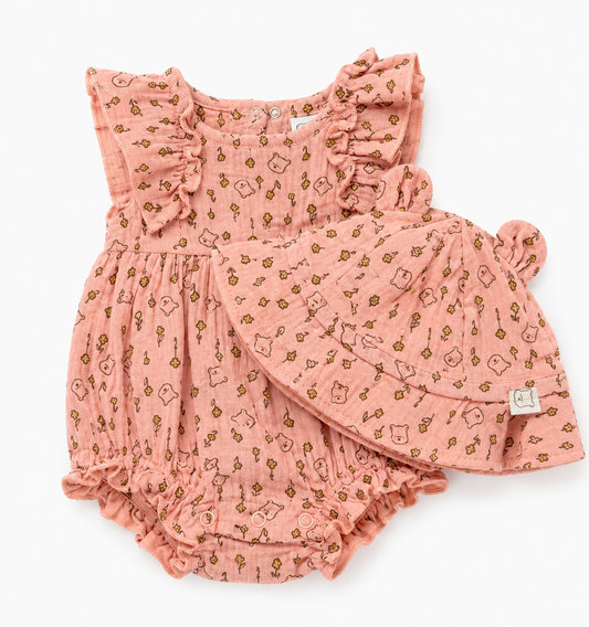 Sweet Teddy Garden Bloomer Set with Sun Hat