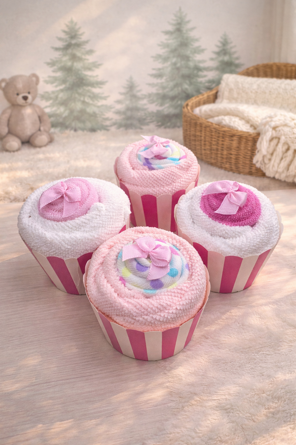 🩷 Pink Variety Pack – Washcloth Cupcake Box (Set of 4)