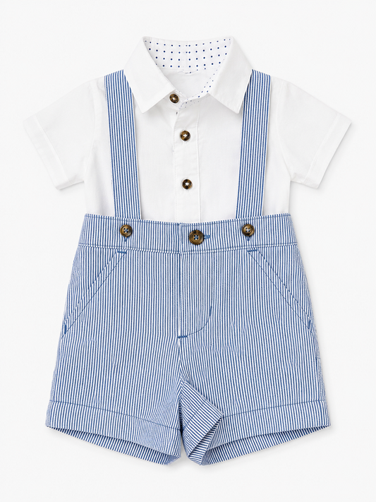 Little Gentleman Seersucker Suspender Short Set