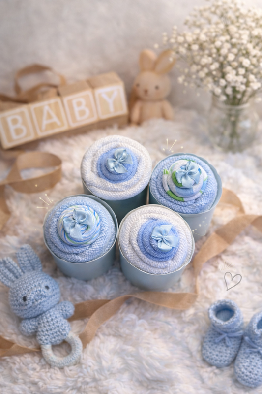 💙 Blue Variety Pack – Washcloth Cupcake Box (Set of 4)