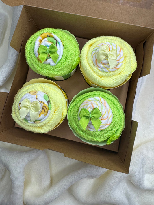 💛💚 Green & Yellow Variety Pack – Washcloth Cupcake Box (Set of 4)