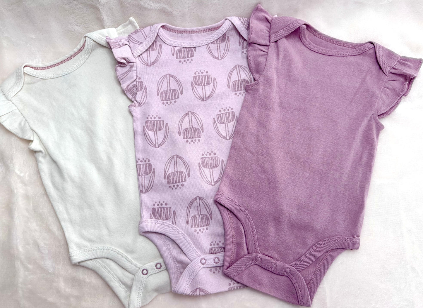 Lavender Garden 3-Piece Flutter Sleeve Bodysuit Set