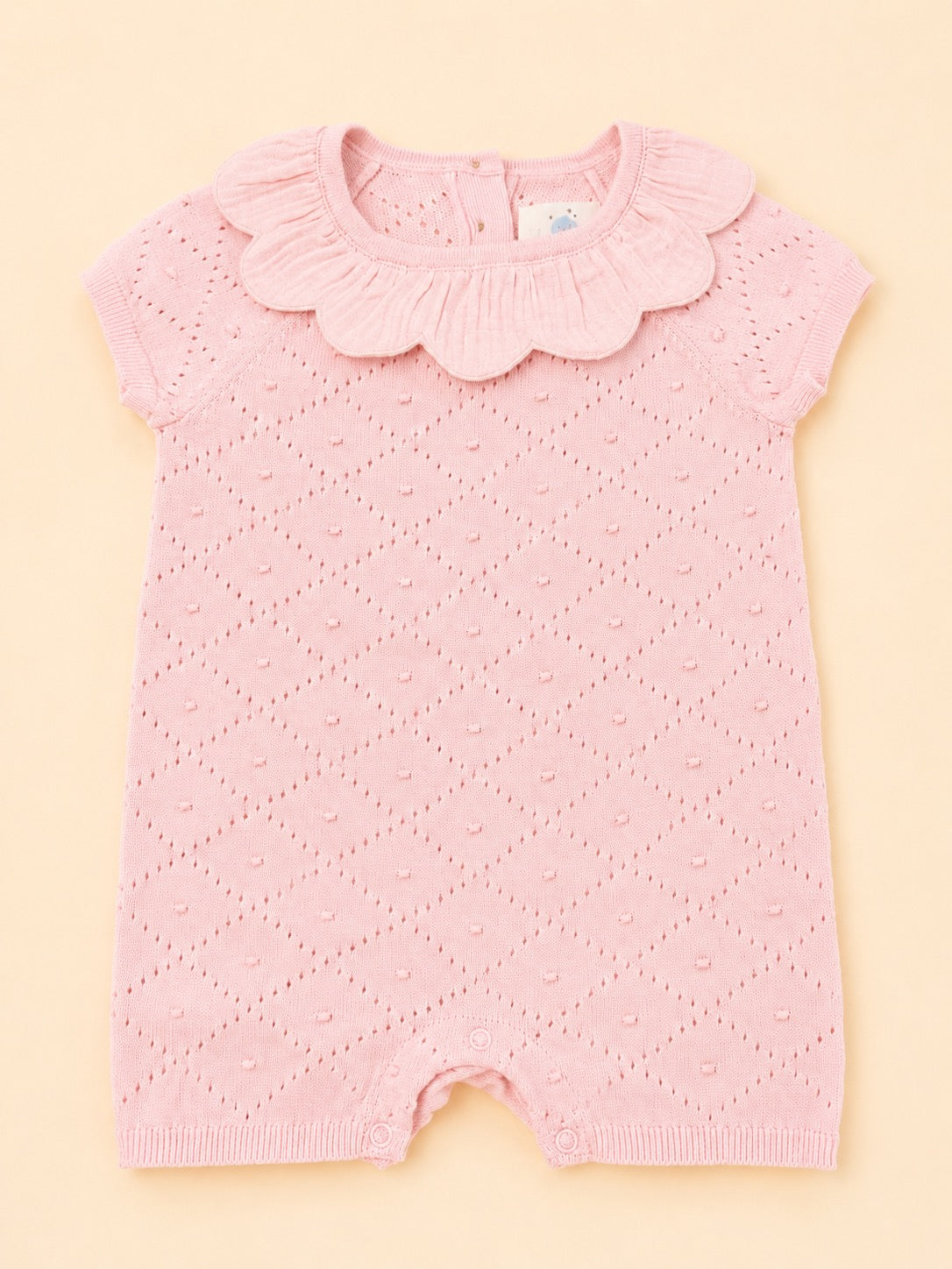Peach Pointelle Knit Bubble Romper