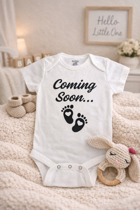 Coming Soon” Baby Announcement Onesie | Neutral Pregnancy Reveal Outfit