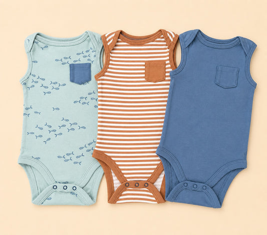 Coastal Comfort Sleeveless Bodysuit Set (3-Pack)