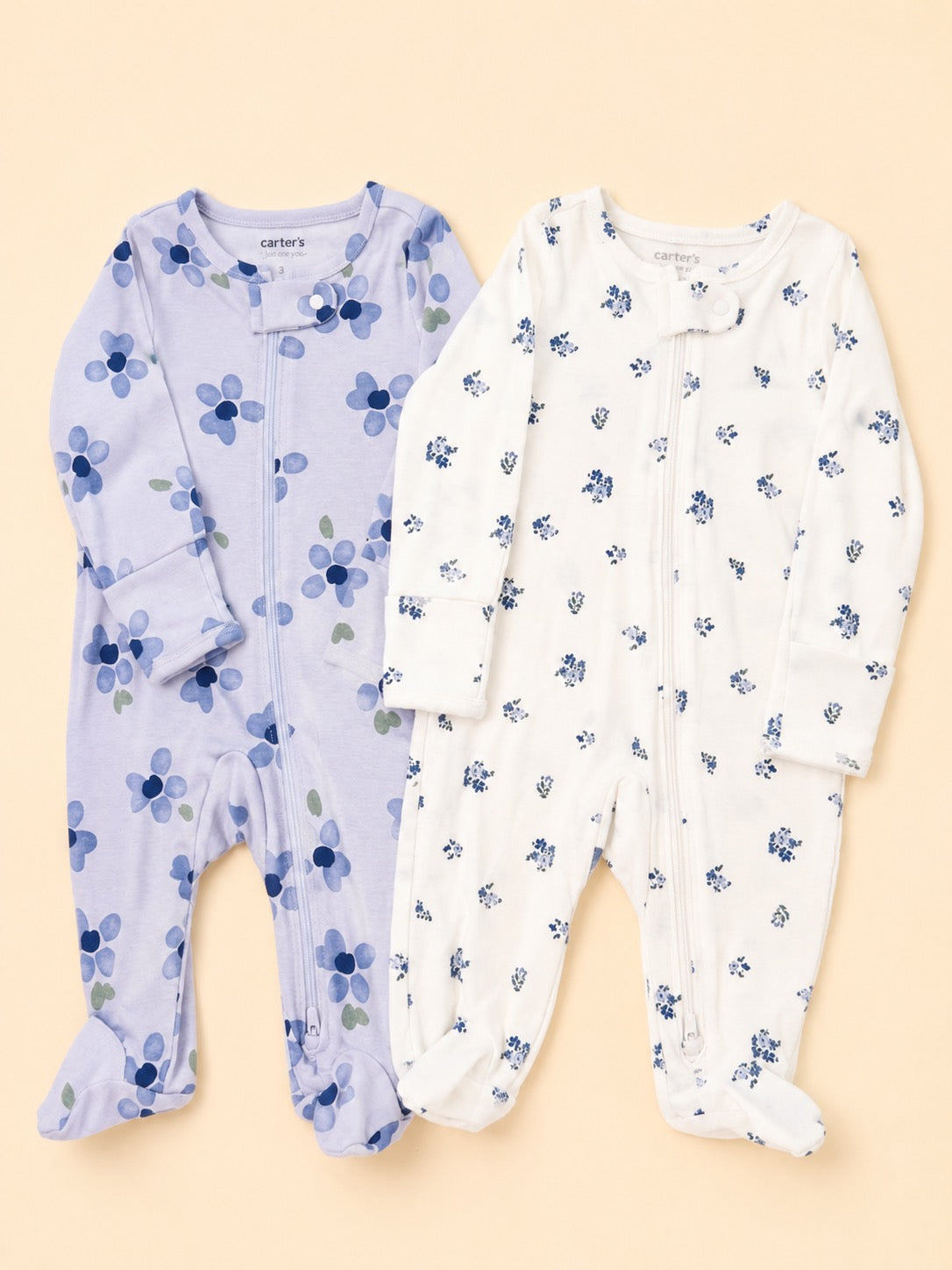 Blue Floral 2-Pack Footed Sleep & Play Set