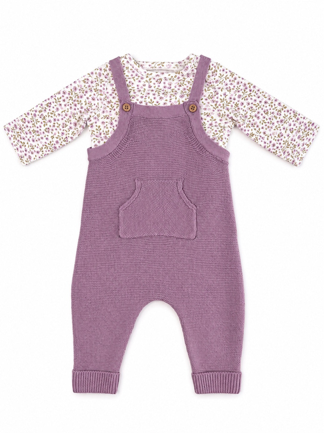 Dusty Plum Knit Overall & Floral Bodysuit Set