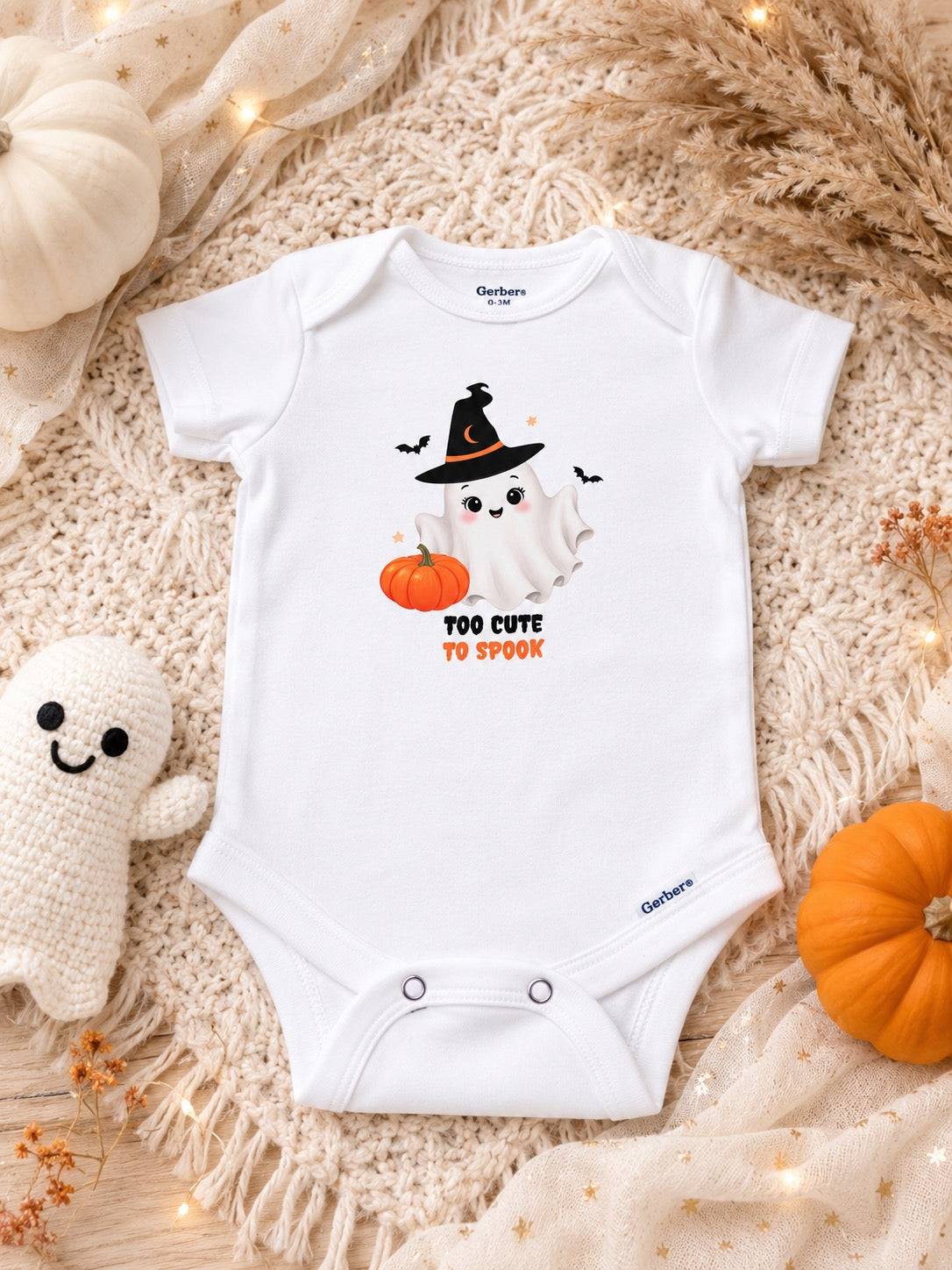 Too Cute to Spook Ghost Baby Bodysuit